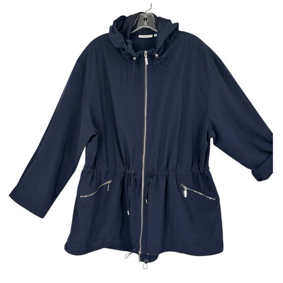 Chicos Lightweight Anorak Jacket Drawstring Womens Size 18 Navy Blue Stretch - Picture 1 of 9